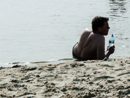 Tel Aviv Israel May 23, 2019 View of unknown Israeli people having fun on the beach of Tel Aviv in the afternoonのeditorial素材