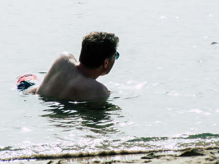 Tel Aviv Israel May 23, 2019 View of unknown Israeli people having fun on the beach of Tel Aviv in the afternoonのeditorial素材
