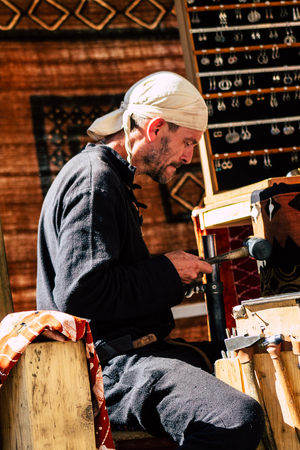 Reims France Saturday June 1, 2019 View of people disguised as medieval character unfolding in the streets during the Johanniques festival, annual French celebration in Reimsのeditorial素材