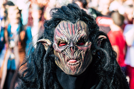 Reims France Saturday June 1, 2019 View of people disguised as medieval character unfolding in the...