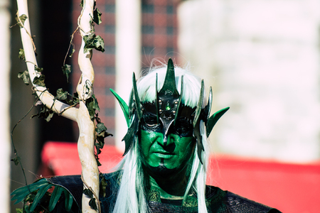 Reims France Saturday June 1, 2019 View of people disguised as medieval character unfolding in the streets during the Johanniques festival, annual French celebration in Reims to commemorate the coronation of Charles VIIのeditorial素材