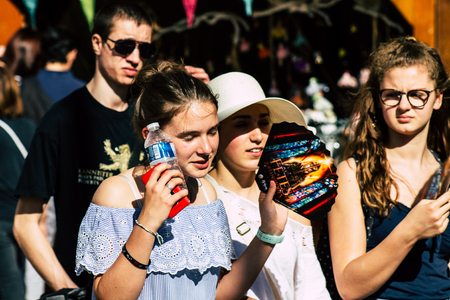 Reims France Saturday June 1, 2019 Portrait of unknown French people taking part in the Johanniques festival, annual French celebration in Reims to commemorate the coronation of Charles VII in Reims Cathedralのeditorial素材