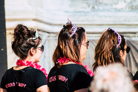 Reims France Saturday June 1, 2019 Portrait of unknown French people taking part in the Johanniques festival, annual French celebration in Reims to commemorate the coronation of Charles VII in Reims Cathedralのeditorial素材