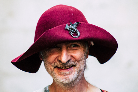 Reims France Saturday June 1, 2019 View of people disguised as medieval character unfolding in the streets during the Johanniques festival, annual French celebration in Reimsのeditorial素材
