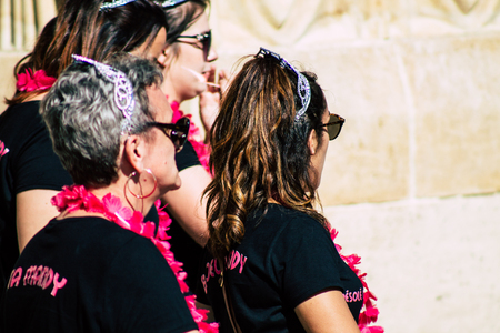 Reims France Saturday June 1, 2019 Portrait of unknown French people taking part in the Johanniques festival, annual French celebration in Reims to commemorate the coronation of Charles VII in Reims Cathedralのeditorial素材