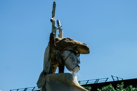 Reims France June 2, 2019 View of people disguised as medieval character unfolding in the streets during the Johanniques feast, annual French celebration in Reimsのeditorial素材