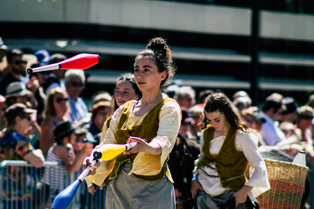 Reims France June 2, 2019 View of people in the streets of Johanniques feast, annual French celebration in Reimsのeditorial素材