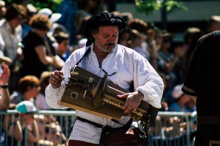 Reims France June 2, 2019 View of people in the streets of Johanniques feast, annual French celebration in Reimsのeditorial素材