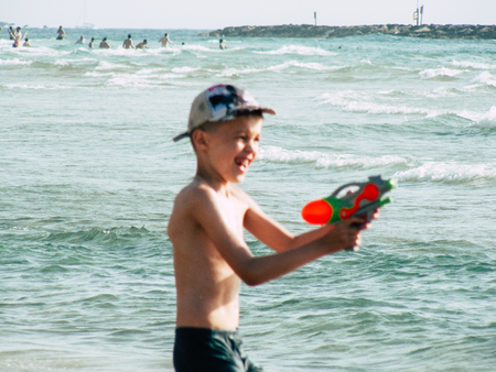 Tel Aviv Israel May 31, 2019 View of unknown Israeli people having fun on the beach of Tel Aviv in the afternoonのeditorial素材