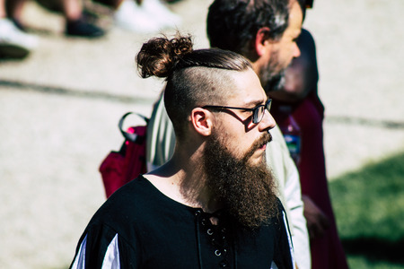 Reims France Saturday June 1, 2019 Portrait of unknown French people taking part in the Johanniques festival, annual French celebration in Reims to commemorate the coronation of Charles VII in Reims Cathedralのeditorial素材