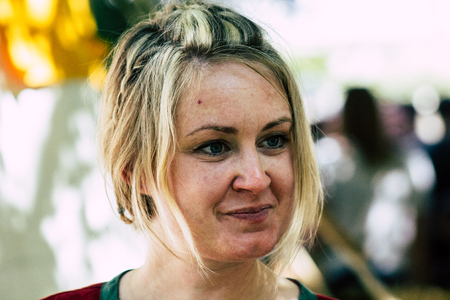 Reims France Saturday June 1, 2019 Portrait of unknown French people taking part in the Johanniques festival, annual French celebration in Reims to commemorate the coronation of Charles VII in Reims Cathedralのeditorial素材