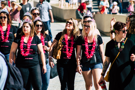 Reims France Saturday June 1, 2019 Portrait of unknown French people taking part in the Johanniques festival, annual French celebration in Reims to commemorate the coronation of Charles VII in Reims Cathedralのeditorial素材