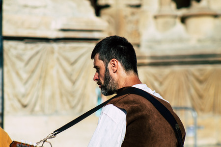 Reims France Saturday June 1, 2019 View of unknown musicians playing medieval music during the Johanniques festival, annual French celebration in Reims to commemorate the coronation of Charles VIIのeditorial素材