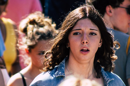 Reims France Saturday June 1, 2019 Portrait of unknown French people taking part in the Johanniques festival, annual French celebration in Reims to commemorate the coronation of Charles VII in Reims Cathedralのeditorial素材