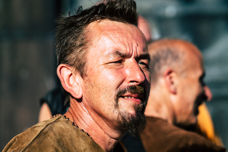 Reims France Saturday June 1, 2019 View of unknown musicians playing medieval music during the Johanniques festival, annual French celebration in Reims to commemorate the coronation of Charles VIIのeditorial素材