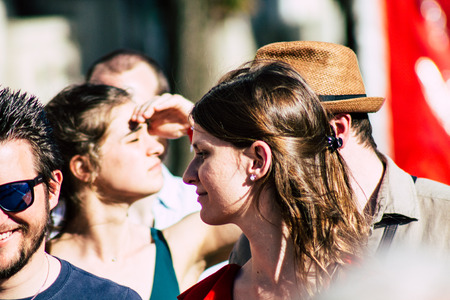 Reims France Saturday June 1, 2019 Portrait of unknown French people taking part in the Johanniques festival, annual French celebration in Reims to commemorate the coronation of Charles VII in Reims Cathedralのeditorial素材