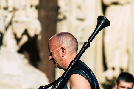Reims France Saturday June 1, 2019 View of unknown musicians playing medieval music during the Johanniques festival, annual French celebration in Reims to commemorate the coronation of Charles VIIのeditorial素材