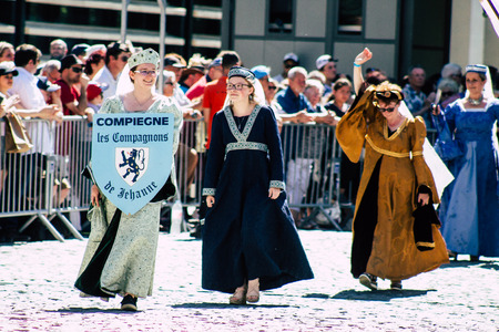 Reims France June 2, 2019 View of people in the streets of Johanniques feast, annual French celebration in Reimsのeditorial素材