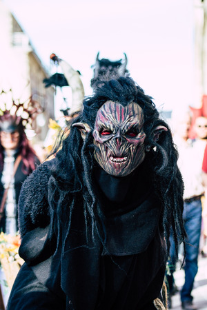 Reims France Saturday June 1, 2019 View of people disguised as medieval character unfolding in the streets during the Johanniques festival, annual French celebration in Reimsのeditorial素材