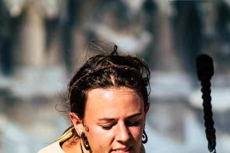 Reims France Saturday June 1, 2019 View of unknown street performers doing a show during the Johanniques festival, annual French celebration in Reims to commemorate the coronation of Charles VIIのeditorial素材