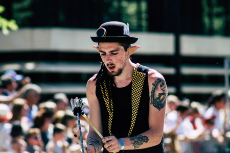 Reims France June 2, 2019 View of people in the streets of Johanniques feast, annual French celebration in Reimsのeditorial素材