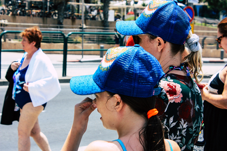 Tel Aviv Israel June 10, 2019 View of unknown Israeli kid having fun in the streets of Tel Aviv in the afternoonのeditorial素材