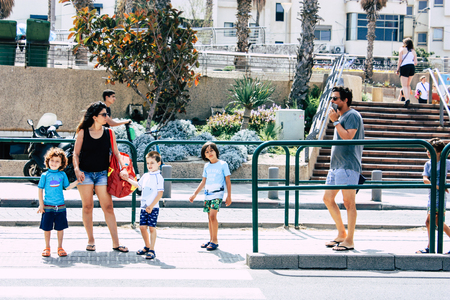 Tel Aviv Israel June 10, 2019 View of unknown Israeli people walking in the streets of Tel Aviv in the afternoonのeditorial素材