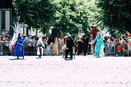 Reims France June 2, 2019 View of people in the streets of Johanniques feast, annual French celebration in Reimsのeditorial素材