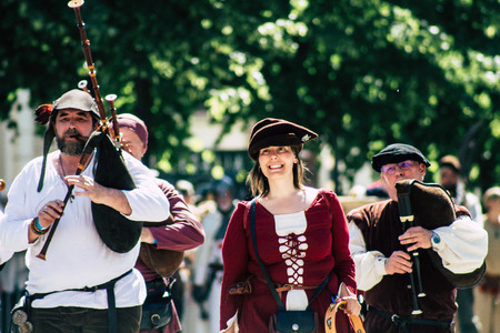 Reims France June 2, 2019 View of people in the streets of Johanniques feast, annual French celebration in Reimsのeditorial素材