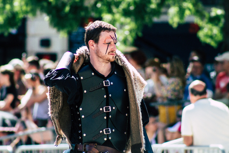 Reims France June 2, 2019 View of people in the streets of Johanniques feast, annual French celebration in Reimsのeditorial素材