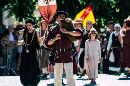 Reims France June 2, 2019 View of people in the streets of Johanniques feast, annual French celebration in Reimsのeditorial素材