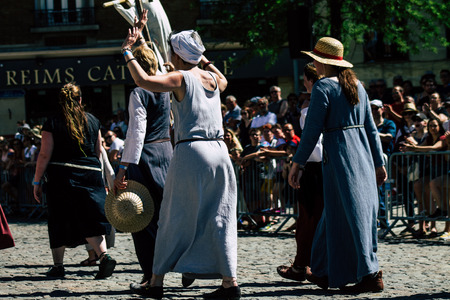 Reims France June 2, 2019 View of people in the streets of Johanniques feast, annual French celebration in Reimsのeditorial素材