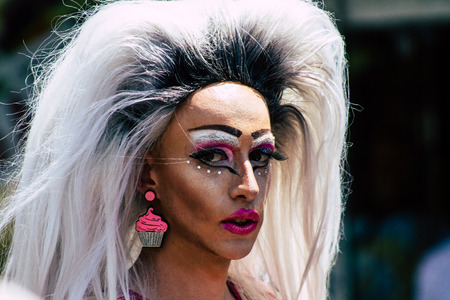 Tel Aviv Israel June 14, 2019 Portrait of unknown Israeli people participating to the gay pride parade in the streets of Tel Aviv in the afternoonのeditorial素材