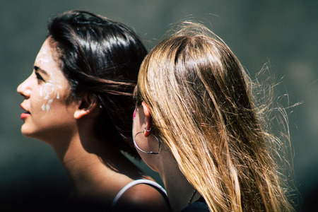 Tel Aviv Israel June 14, 2019 Portrait of unknown Israeli people participating to the gay pride parade in the streets of Tel Aviv in the afternoonのeditorial素材