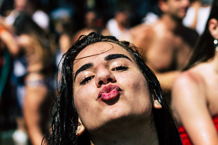 Tel Aviv Israel June 14, 2019 Portrait of unknown Israeli people participating to the gay pride parade in the streets of Tel Aviv in the afternoonのeditorial素材