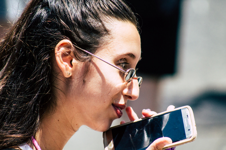 Tel Aviv Israel June 14, 2019 Portrait of unknown Israeli people participating to the gay pride parade in the streets of Tel Aviv in the afternoonのeditorial素材