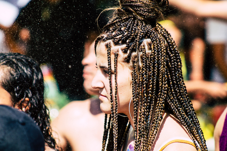 Tel Aviv Israel June 14, 2019 Portrait of unknown Israeli people participating to the gay pride parade in the streets of Tel Aviv in the afternoonのeditorial素材