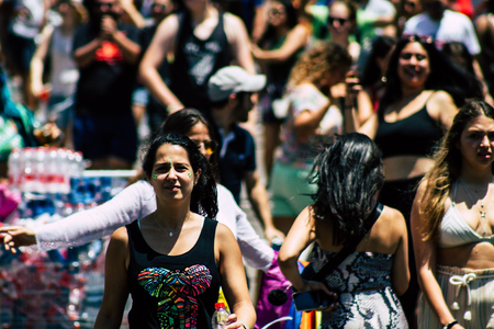 Tel Aviv Israel June 14, 2019 View of unknown Israeli people participating to the gay pride parade in the streets of Tel Aviv in the afternoonのeditorial素材