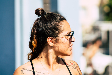 Tel Aviv Israel June 14, 2019 Portrait of unknown Israeli people participating to the gay pride parade in the streets of Tel Aviv in the afternoonのeditorial素材