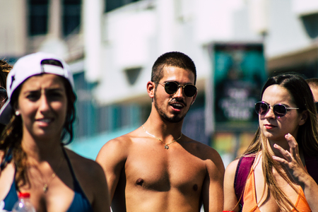Tel Aviv Israel June 14, 2019 Portrait of unknown Israeli people participating to the gay pride parade in the streets of Tel Aviv in the afternoonのeditorial素材