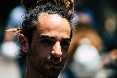 Tel Aviv Israel June 14, 2019 Portrait of unknown Israeli people participating to the gay pride parade in the streets of Tel Aviv in the afternoonのeditorial素材