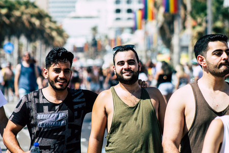 Tel Aviv Israel June 14, 2019 View of unknown Israeli people participating to the gay pride parade in the streets of Tel Aviv in the afternoonのeditorial素材