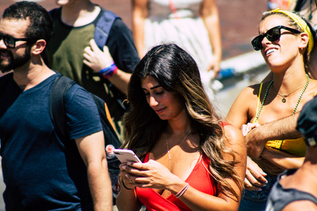 Tel Aviv Israel June 14, 2019 View of unknown Israeli people participating to the gay pride parade in the streets of Tel Aviv in the afternoonのeditorial素材