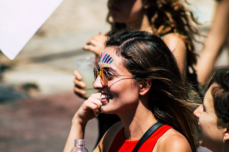 Tel Aviv Israel June 14, 2019 Portrait of unknown Israeli people participating to the gay pride parade in the streets of Tel Aviv in the afternoonのeditorial素材