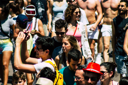 Tel Aviv Israel June 14, 2019 View of unknown Israeli people participating to the gay pride parade in the streets of Tel Aviv in the afternoonのeditorial素材