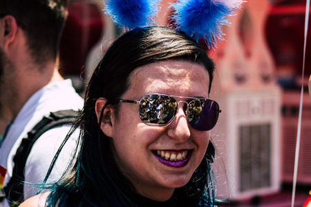 Tel Aviv Israel June 14, 2019 Portrait of unknown Israeli people participating to the gay pride parade in the streets of Tel Aviv in the afternoonのeditorial素材