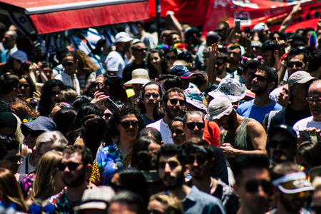 Tel Aviv Israel June 14, 2019 View of unknown Israeli people participating to the gay pride parade in the streets of Tel Aviv in the afternoonのeditorial素材