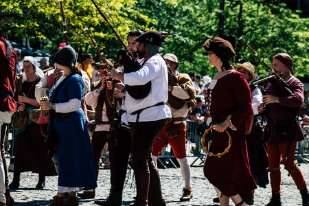 Reims France June 2, 2019 View of people in the streets of Johanniques feast, annual French celebration in Reimsのeditorial素材