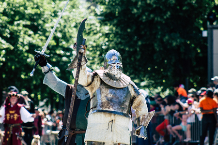Reims France June 2, 2019 View of people in the streets of Johanniques feast, annual French celebration in Reimsのeditorial素材