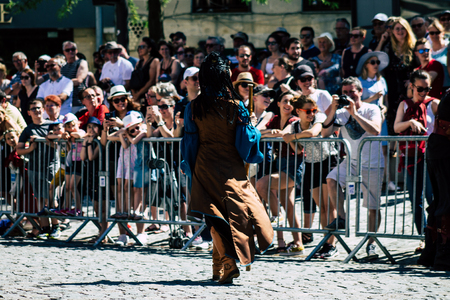 Reims France June 2, 2019 View of people in the streets of Johanniques feast, annual French celebration in Reimsのeditorial素材